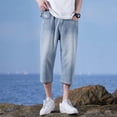 thumbnail image 3 of Fashion men's summer thin cropped jeans with starry sky pattern trendy brand loose straight leg American retro casual shorts, 3 of 21