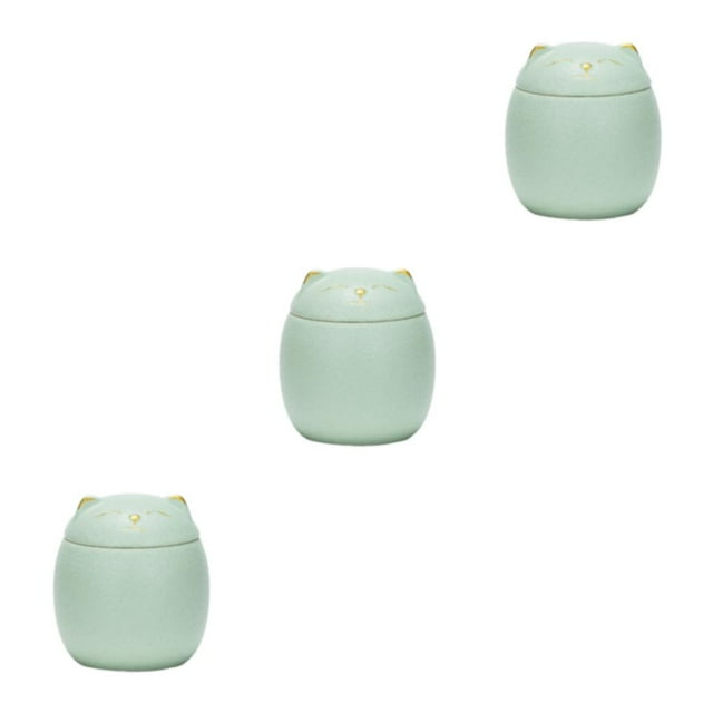 kurtrusly Bocaux en Céramique Grande Capacité Mignons pour Grand Application Forme de Chat Bocaux à Thé en Céramique Forme de Chat Bocaux de Rangement Verts 500ml 3ensemble