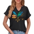thumbnail image 6 of Sexlip Womens Short Sleeve Top V Neck Colorful Mask Print Loose Sleeve Design Soft Fabric for Casual Gatherings Black M, 6 of 6
