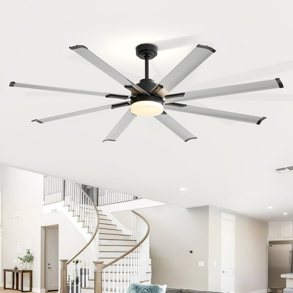 ALKAFY 72 inch Black Ceiling Fan with LED Light - 8 White Aluminum Blades, 3 Color Temps, Reversible DC Motor, Bedroom/Living/Kitchen/Dining