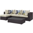 thumbnail image 1 of Modern Contemporary Urban Design Outdoor Patio Balcony Five PCS Sectional Sofa Set, Beige, Rattan, 1 of 6