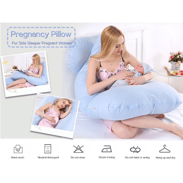 Organic Cotton Pregnancy Pillow Maternity Pillow Nursing and Back Support Pillow, Blue