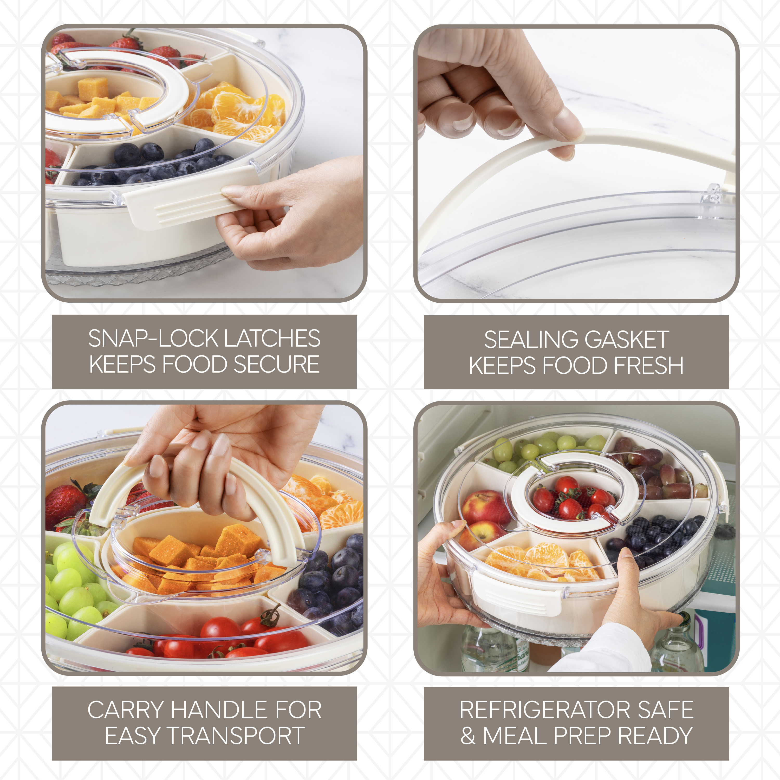 Cook With Color Round Snackle Box, 6-Compartment, Cream photo 3