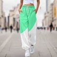 thumbnail image 2 of Women's Color Block Sports Pants, Elastic Drawstring Waist Casual Trousers, Side Pocket Jogger Pants, Soft Comfortable Athletic Wear, Colorful Pattern Lounge Pants Mint Green S, 2 of 9
