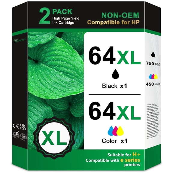 64XL Ink Cartridges Compatible for 64 XL Ink Cartridge Work with Envy Inspire 7900e 7200e 7255e 7955e 7950e 7958e 7258e Envy Photo 7855 7858 7800 7820 7822 7830 Printers (2 Pack)