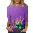 thumbnail image 2 of Mardi Gras Shirt Women Casual Funny Graphic 3/4 Sleeve Party Tee Shirts Round Neck Loose Fitted Festival Tops Trendy Mardi Gras Outfits 2026, 2 of 6