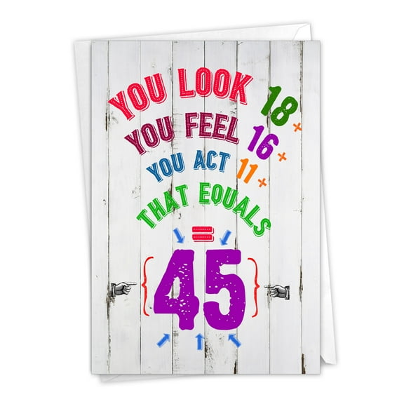 NobleWorks - 1 Funny Birthday Card with Envelope - Age Equation Milestone 45 C9418MBG