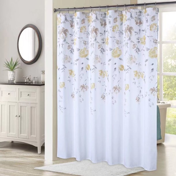 Haperlare 35"Wx72"L Yellow Shower Curtain Liner Floral Leaf Printed