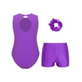 thumbnail image 2 of TTAO Kids Girls Sparkle Gymnastics Leotard Tumbling Bodysuit Unitard with Athletic Dance Shorts Hair Tie Set Purple 10, 2 of 7