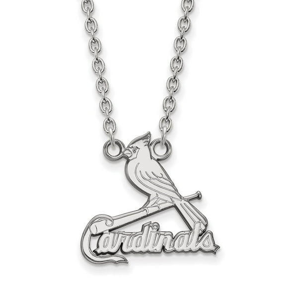 Diamond2Deal 10K White Gold MLB LogoArt St. Louis Cardinals Bird and Bat Large Pendant Necklace for Women 18"
