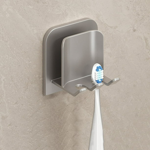 Porta Cepillos de Dientes de Montaje en Pared sin Costuras con Tapa, Rack de Almacenamiento de Plástico Autoadhesivo, Diseño Ventilado, 1 Pieza, Negro Blanco Gris