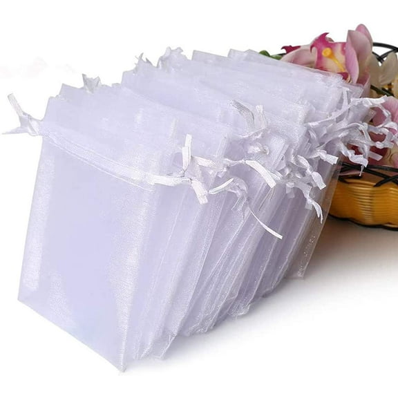 Chic Sheer Organza Bags, 100PCS White Wedding Favor Pouches With Drawstring, Convenient & Beautiful For Packaging Jewelry Candy Makeup, Nice Present Bags For Parties Birthdays