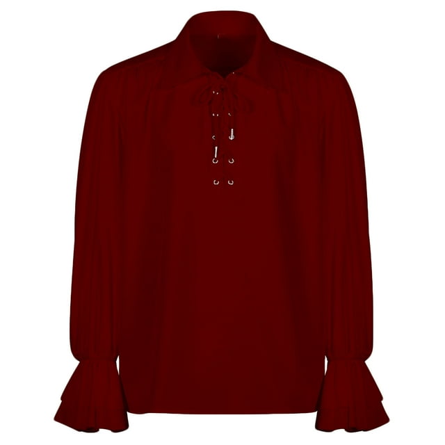 AherBiu Mens Long Sleeve Shirts Ruffle Renaissance Steampunk Lapel Collar Adjustable Drawstring Pirate Shirt