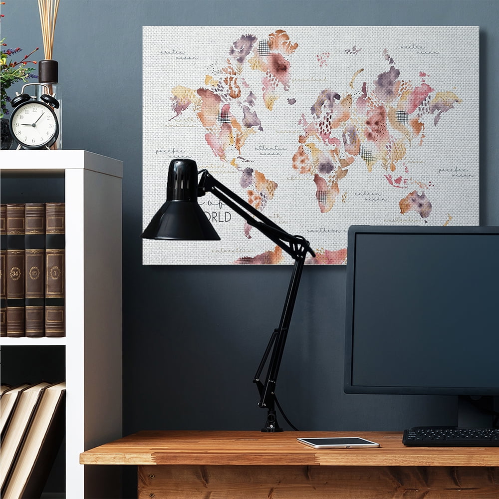 Stupell Industries Abstract Floral World Map Watercolor Pink Purple Canvas Wall Art by Laura Marshall