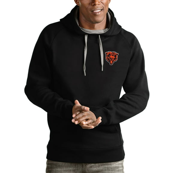 Men's Antigua Black Chicago Bears Logo Victory Pullover Hoodie