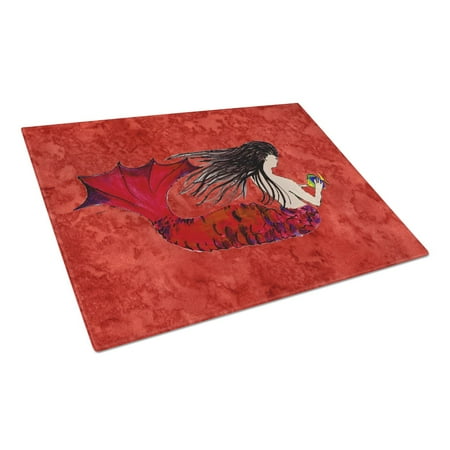 

Carolines Treasures 8726LCB Black Haired Mermaid on Red Glass Cutting Board Large 12H x 16W multicolor