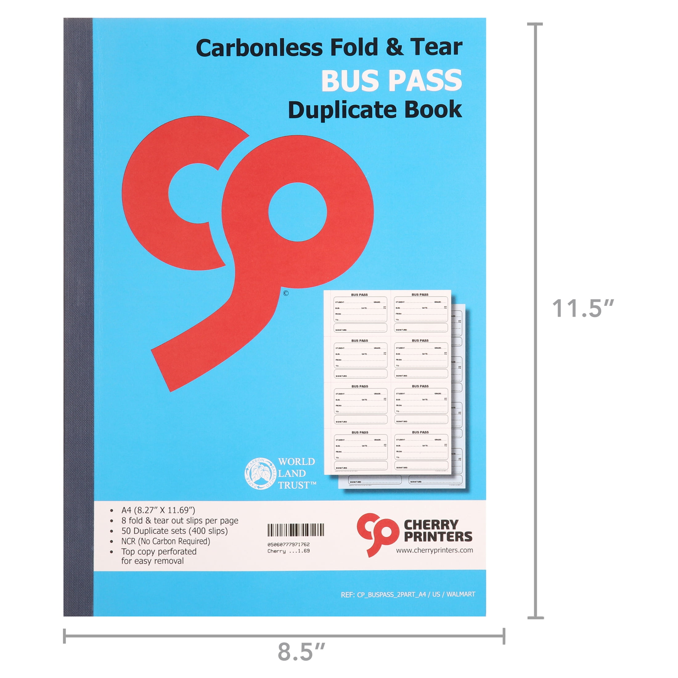 Cherry Printers | Bus Pass | Fold and Tear | Duplicate Book | 2 part | Carbonless | 400 slips Per Book | A4 - 8.27" x 11.69"