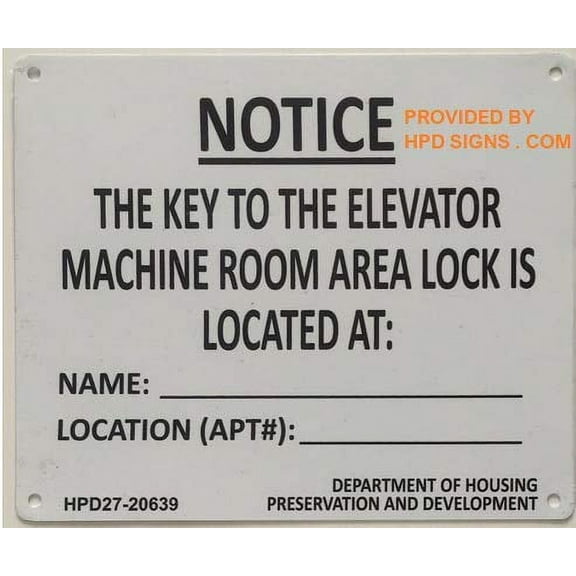 HPD Key to The Heating System Sign (White, 7X8.5 INCH,Aluminium)