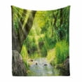 thumbnail image 1 of Forest Soft Flannel Fleece Blanket, Stream Cascade in Tropical Forest Among Trees Jungle Woodland Serene Landscape, Cozy Plush for Indoor and Outdoor Use, 50" x 60", Brown Lime Green, by Ambesonne, 1 of 6