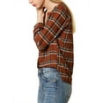 thumbnail image 4 of Allegra K Women's  Plaid Button up Split Neck Long Sleeves Loose Blouse, 4 of 6