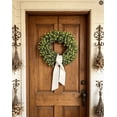 thumbnail image 4 of 20 Inch Patriotic Boxwood Wreath for Front Door, 4th of July Artificial Green Wreath with Stars & Stripes Ribbon, Memorial Day Independence Day Farmhouse Decor for Indoor Outdoor, 4 of 12