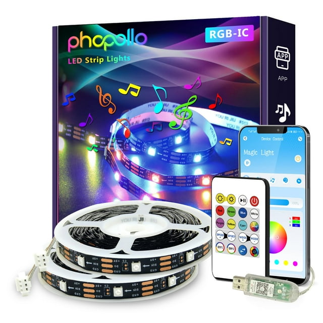 Tira de luces LED phopollo RGB Smart de 32,8 pies (10 m), 2 rollos