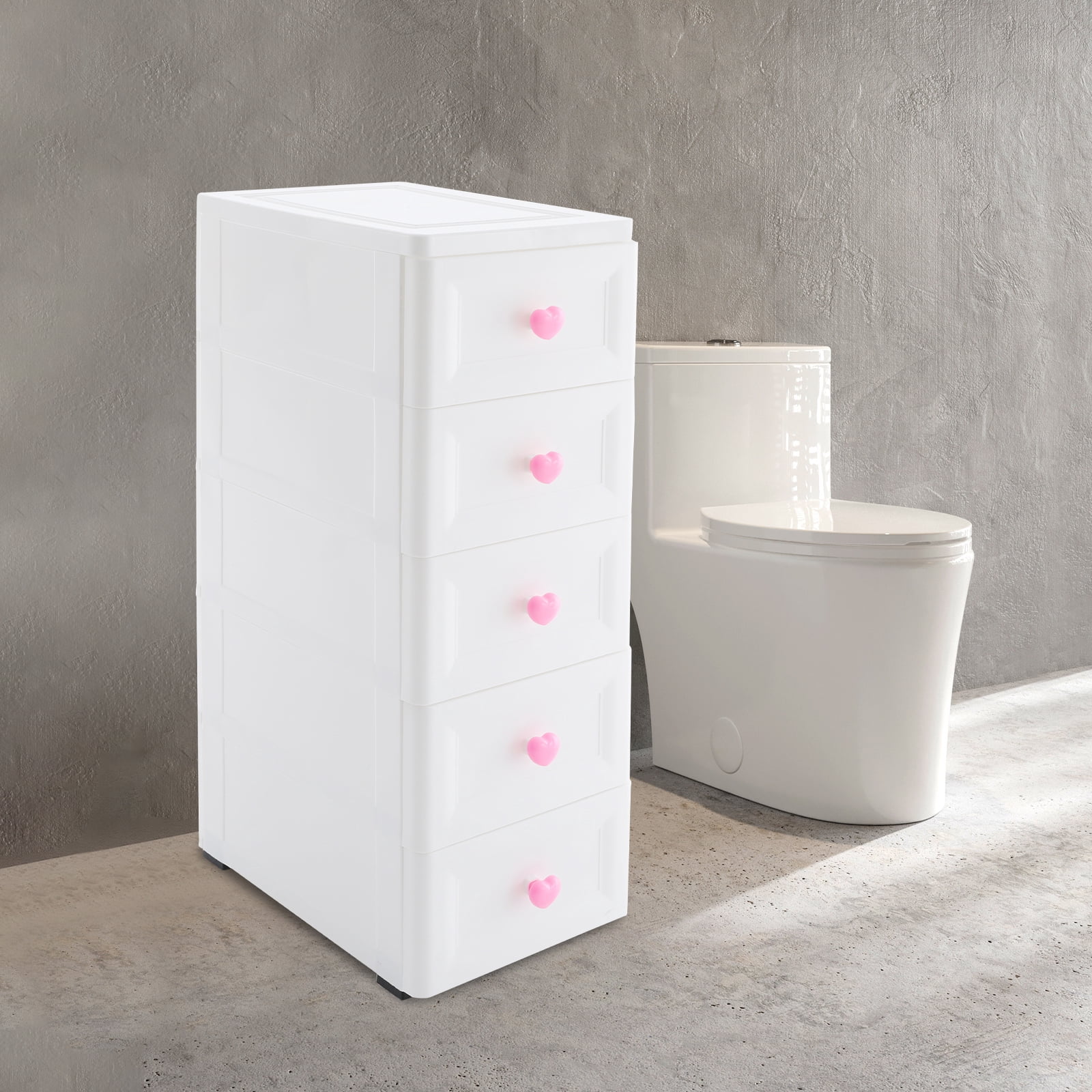 Wildnix 5-Tier Bathroom Organizer with Drawers, Modern White Storage Unit, Compact and Slim Design, Ideal for Narrow Spaces and Home Organization