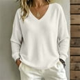 thumbnail image 2 of Waffle Knit Sweatshirt for Women Solid Color Long Sleeve V Neck Loose Fit Pullover Tops for Fall Winter, 2 of 8