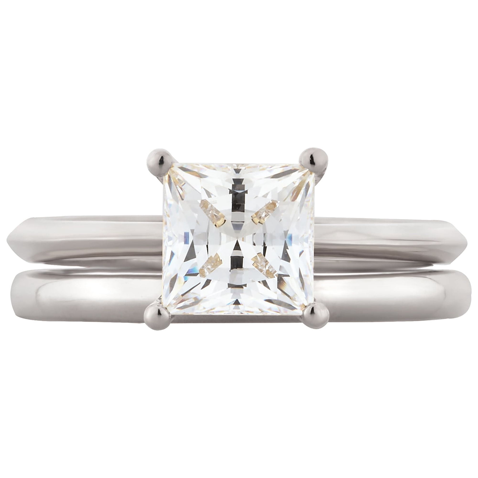 Arista 1.50 ct Square Swarovski Diamond Solitaire Women's Bridal Set in Sterling Silver