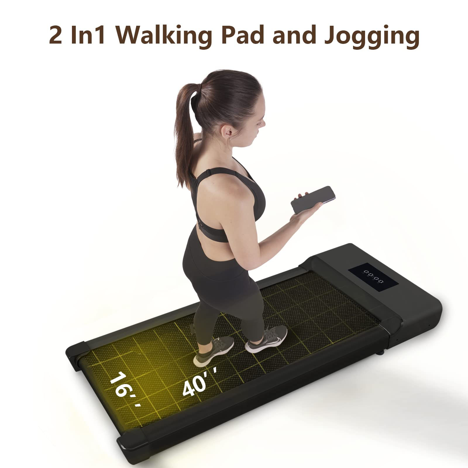 YDZJY 300lb Walking Pad, 40*16 Walking Area 2.5HP Quite Under Desk Treadmill, 2 in 1 Treadmill for Home/Office Exercise with Remote Control, Portable Treadmill in LED Display(Black) - image 5 of 8