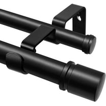 Double Curtain Rod 66 to 120 Inch, 1 Inch Heavy Duty Curtain Rods for Windows, Telescoping Double Drapery Rod with Simple Cap Finials, Black