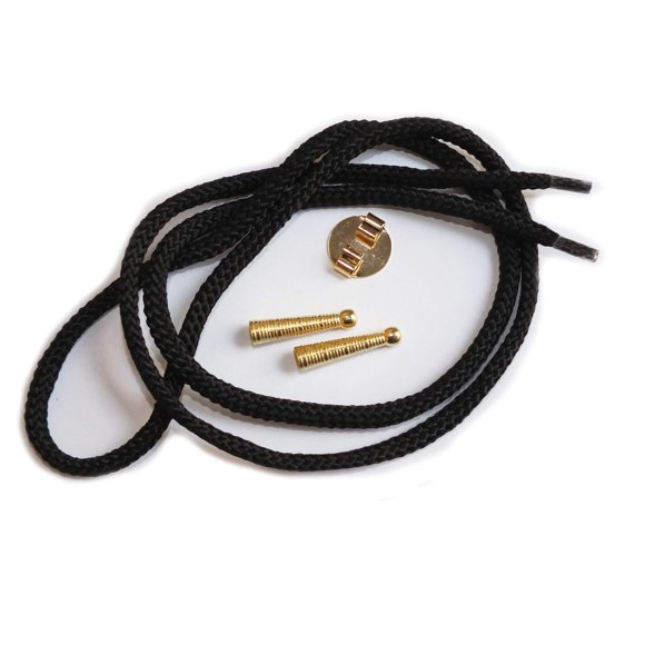 Blank Bolo Tie Parts Kit Round Slide Textured Tips Black Cord DIY Goldtone