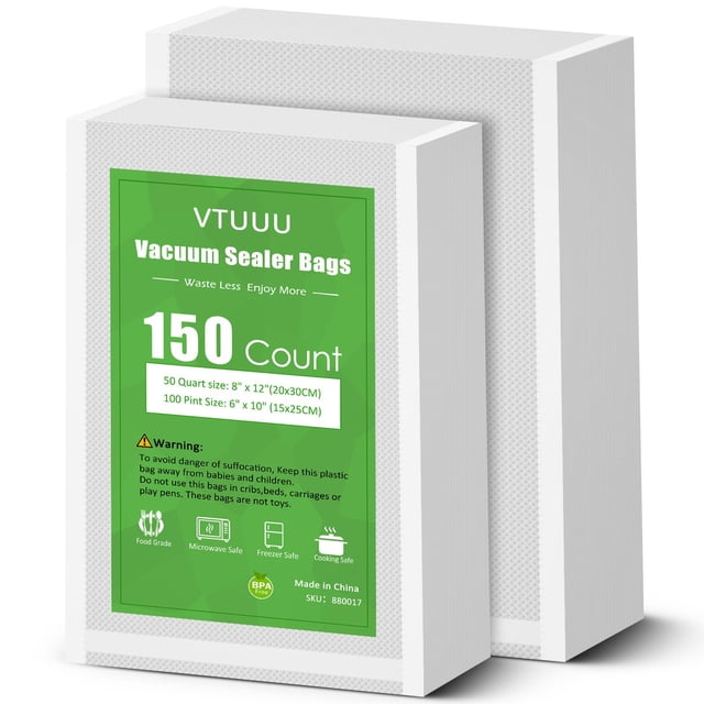 Vacuum Sealer Bags 100 Size Pint 6" x 10" and 50 Quart size 8" x 12" for Food Saver Vacuum Sealer Bags Commercial Grade Food Saver bags- BPA-Free -Heavy Duty-VTUUU