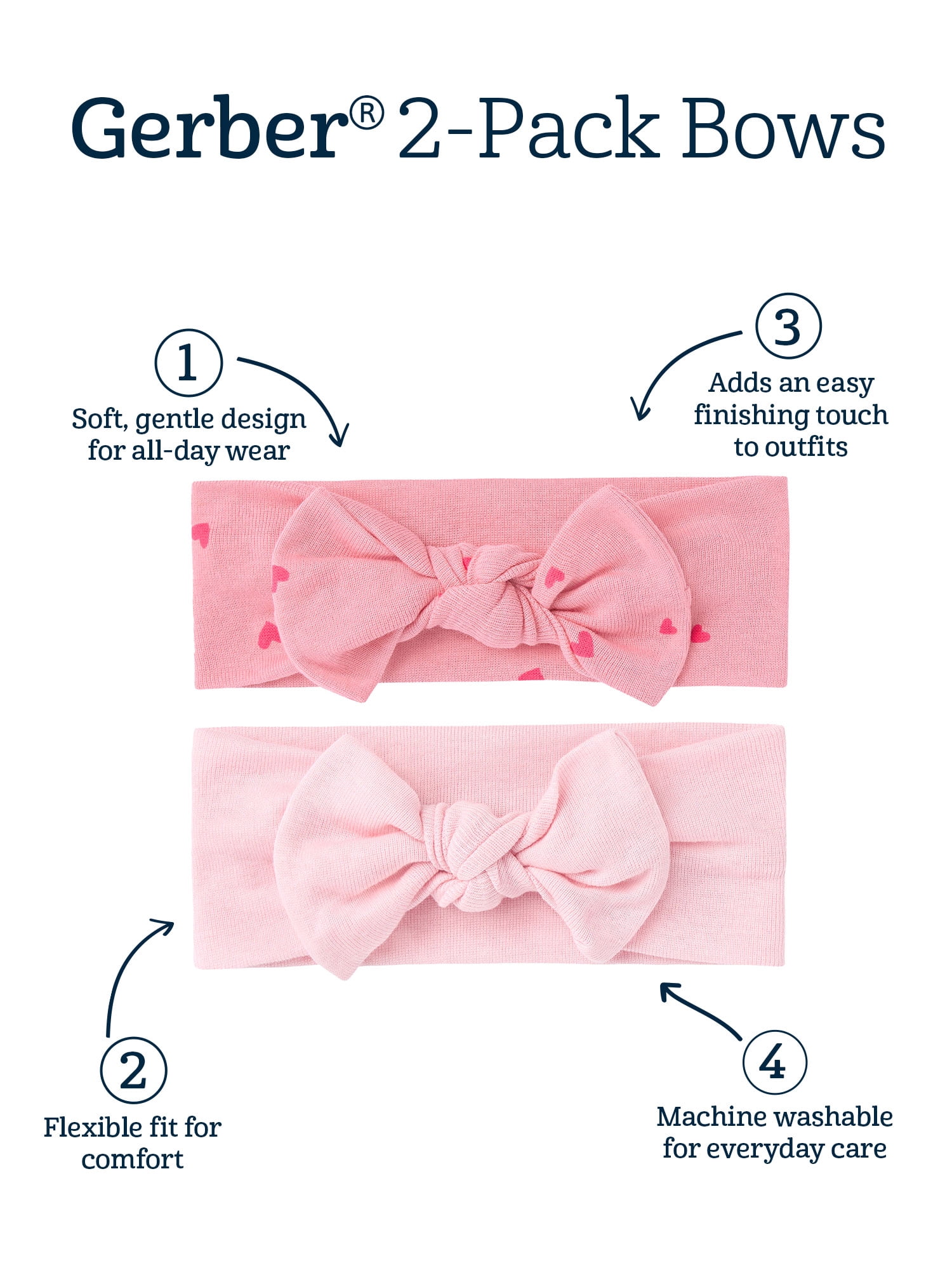 Gerber Baby Girl Cotton Headbands , 2-Pack, One Size