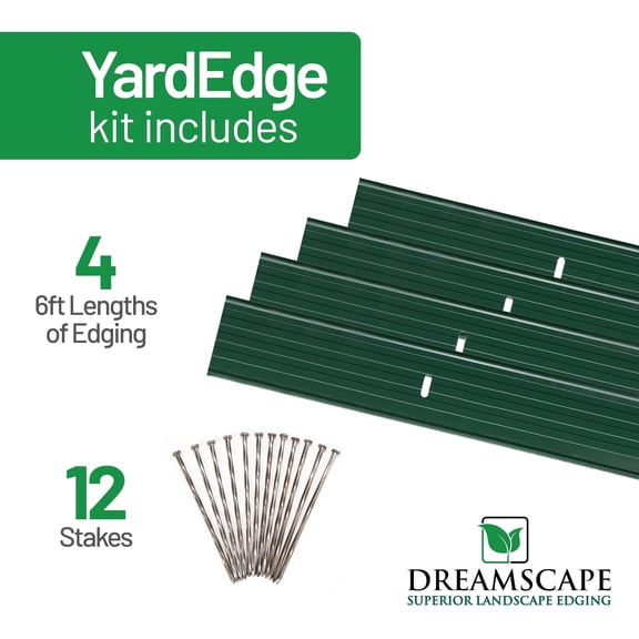 Dreamscape YardEdge Aluminum Landscape Edging Kit, Green Duraflex, 4 Pack 6ft Metal Lawn and Garden Border