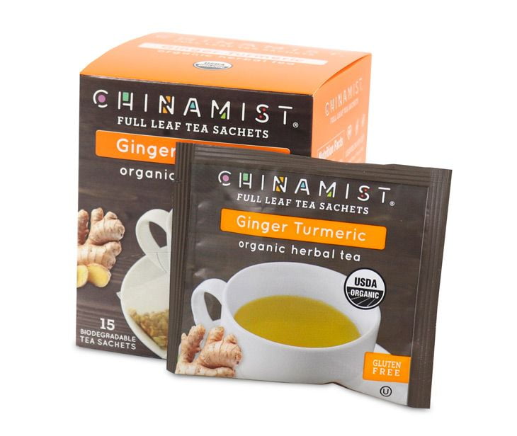 China Mist Full Leaf Tea Sachets, Ginger Turmeric Organic Herbal Tea, 2 boxes (15 count each)