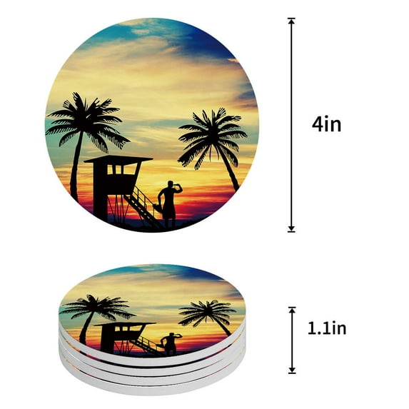 FMSHPON Abstract Jellyfish Pattern Set of 6 Round Coaster for Drinks, Absorbent Ceramic Stone Coasters Cup Mat with Cork Base for Home Kitchen Room Coffee Table Bar Decor