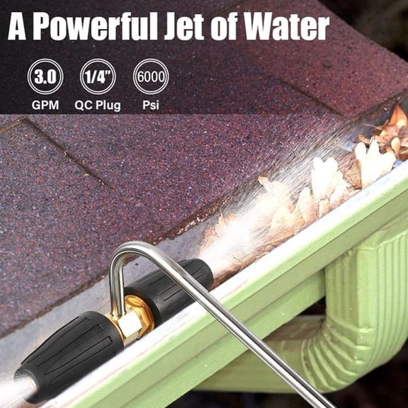 Kloer Pressure Washer Gutter Cleaner Nozzle, 1/4 Inch Quick Connect, Double Head Rotating, High Pressure, Aluminum and Stainless Steel