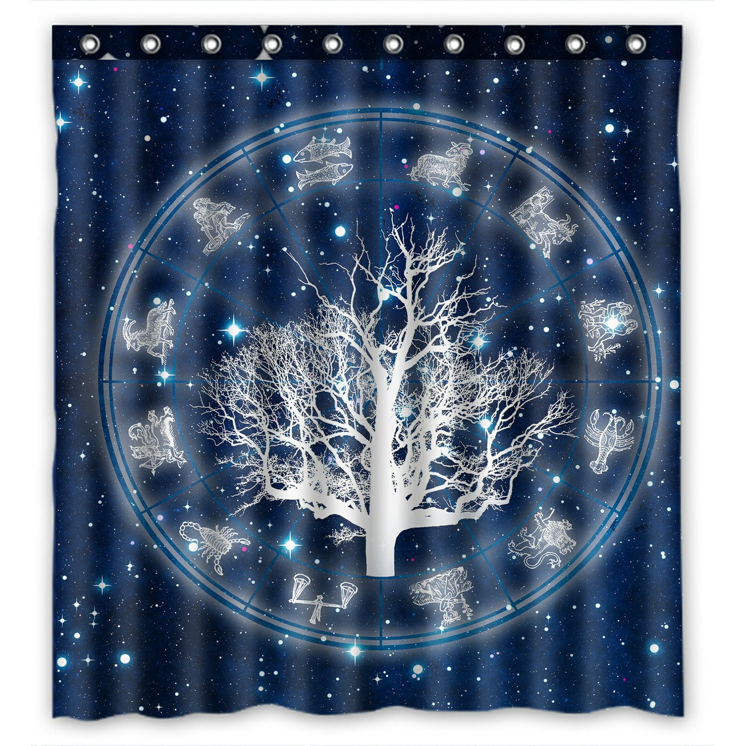 PHFZK Tree of Life Shower Curtain, Astrology Chart with All Zodiac