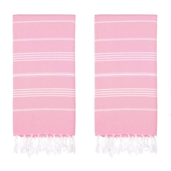 PADISHAHHOME Turkish Beach Towels, Pack of 2 | Oversized, Quick Dry, Sand Free | 100% Cotton, Large 38x71" Towels for Beach, Pool, Travel | Ultra-Soft, Compact, and Absorbent | Pink