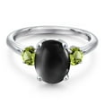 thumbnail image 3 of Gem Stone King 3.20 Ct Oval Cabochon Black Onyx Green Peridot 925 Sterling Silver Ring (Size 9), 3 of 6