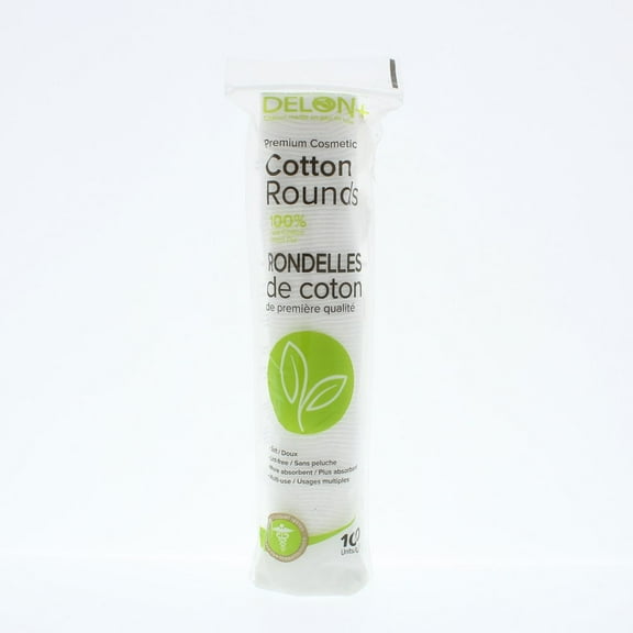 DELON LABORATORIES Premium Cotton Cosmetic Pads/Rounds, White, 100Count