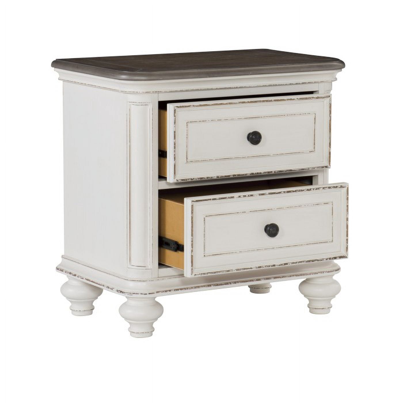 Baylesford Collection Romantic Antique White Nightstand with Dark Metal Hardware