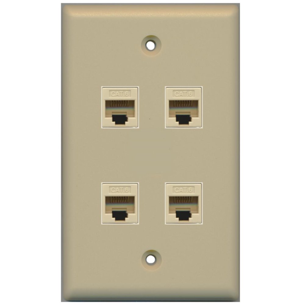 RiteAV 4 Port Cat6 Wall Plate Ivory