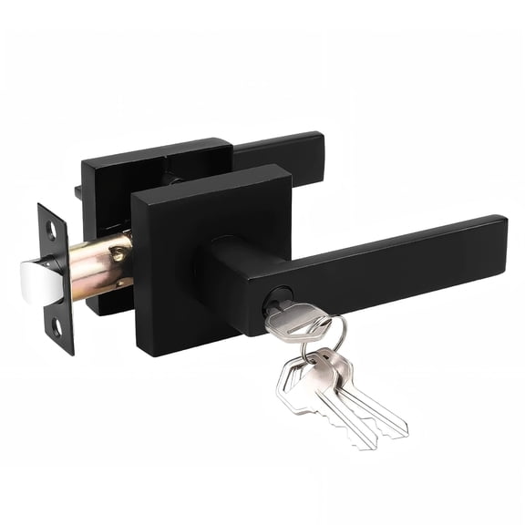 Privacy Door Handles with Lock, Keyless Interior Door Handle Bedroom Bathroom, Modern Square Lever Door Handle Set, Matte Door Lock Door Knob