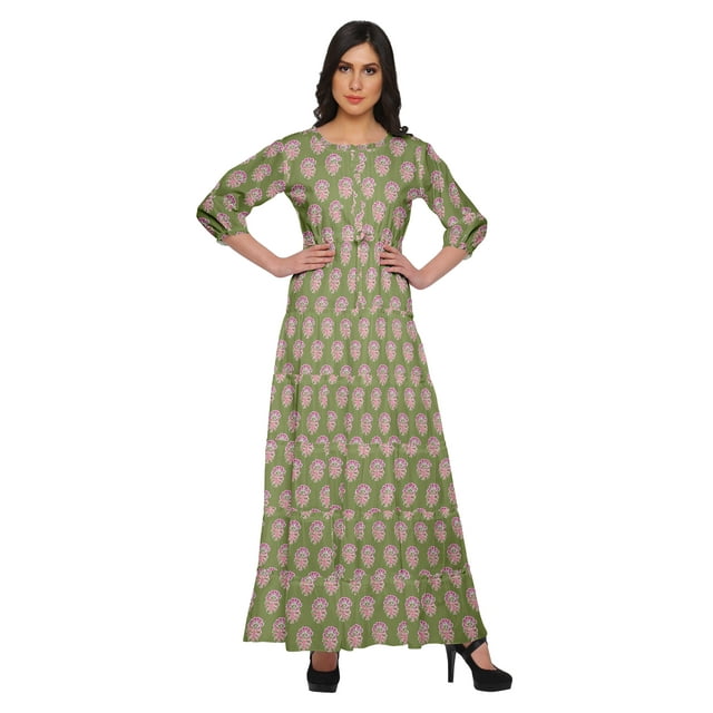 Moomaya Robe Longue à Col Rond à Manches 3/4 pour Femmes Grande Taille Vêtements d'Été