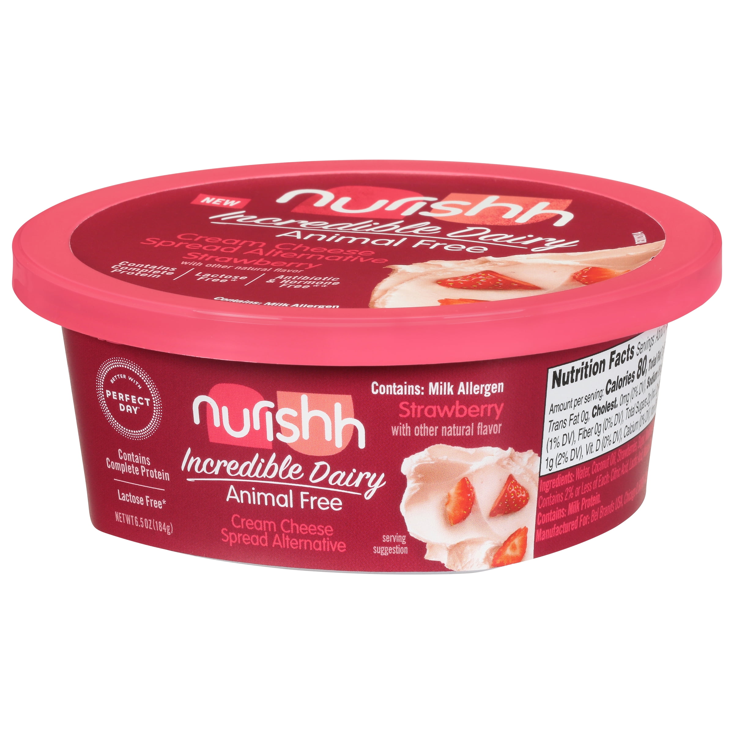 Nurishh Lactose Free Spreadable Cream Cheese Alternative  Strawberry, 6.5 oz. Tub. Refrigerated