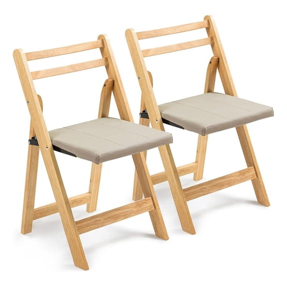 Folding Chairs with Cushion, Wooden Padded Folding Chairs 2 Pack, Portable and Assembled Folding Dining Chair for Guests Kitchen Office Wedding and Party