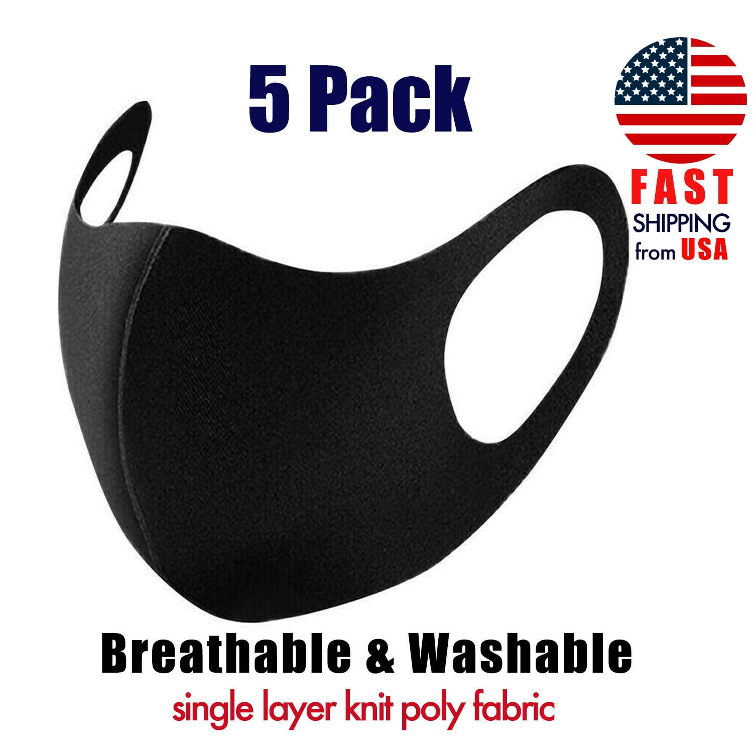 5pcs Reusable Washable Polyester Face Covering Mask Water Resistant For