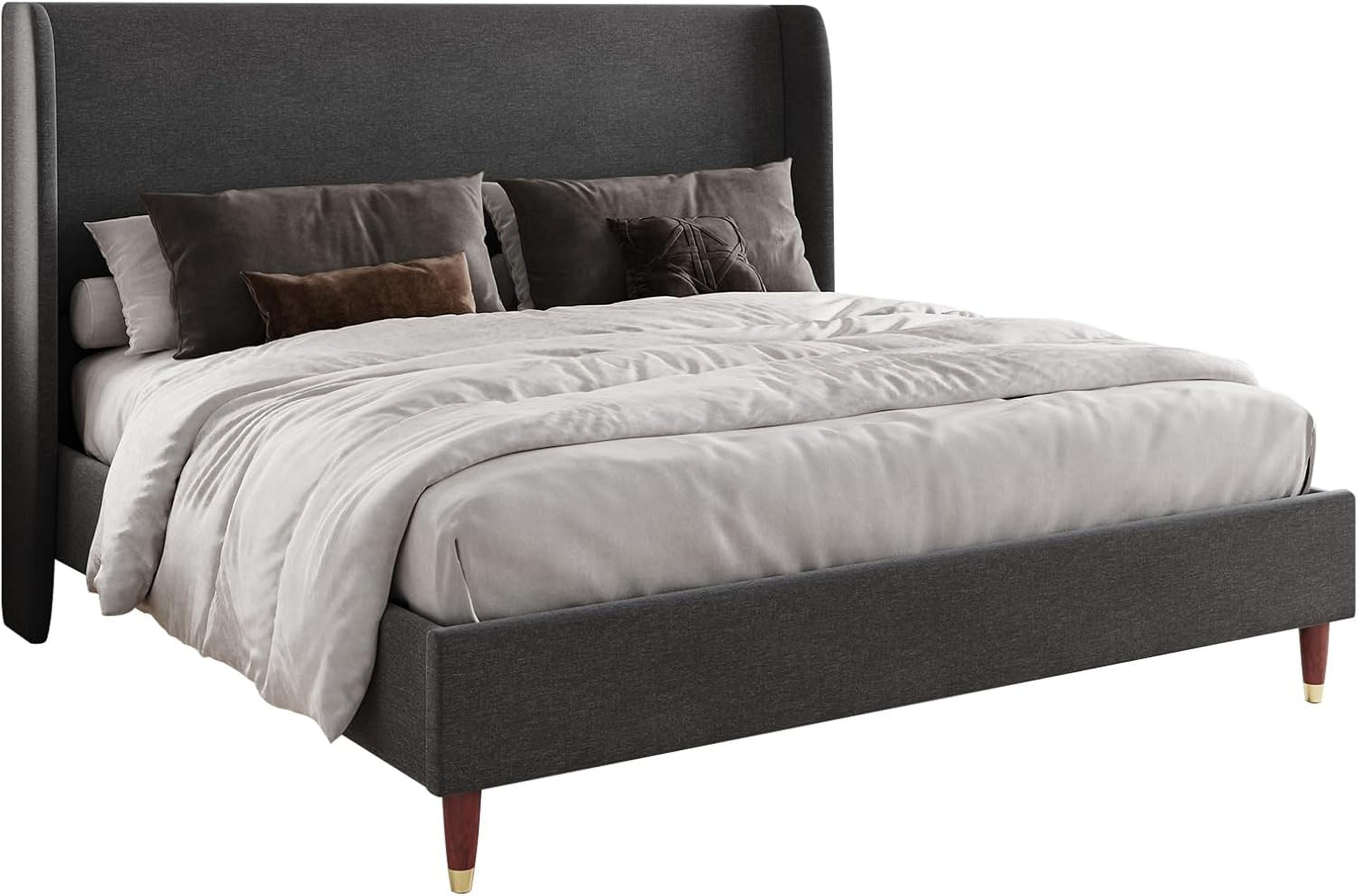 Merluxy 51.2" King Bed Frame with High Headboard,Upholstered Bed,Dark Grey